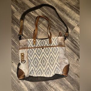 Myra Bag Large Canvas & Cowhide Tote